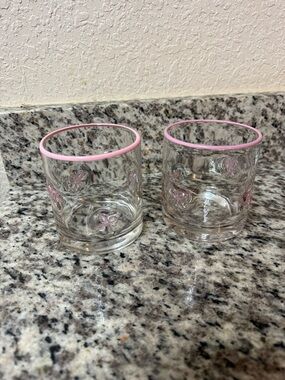 Pink-Trim Clear Glass Tumblers with Floral Accent - Set of 2